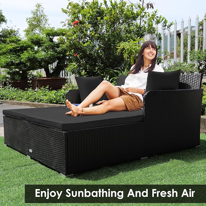 Tangkula Outdoor Rattan Daybed, Wicker Furniture - Image 4