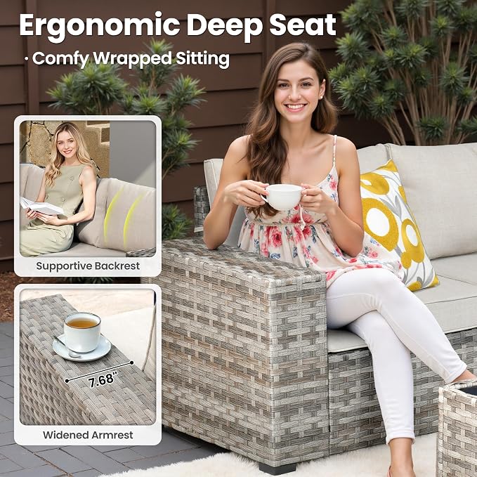 ovios 7 Pieces Patio Furniture Set, Outdoor Wicker Sectional Sofa - Image 4