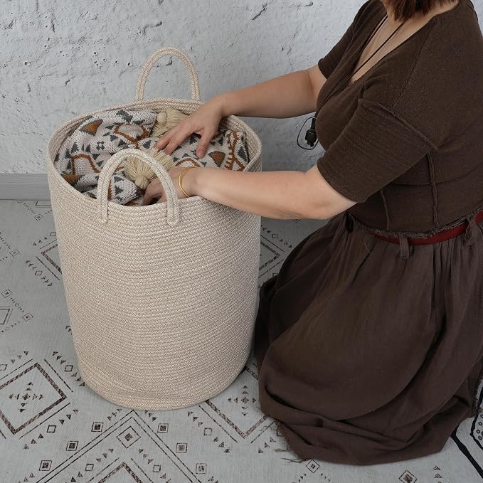XUANGUO Cotton Rope Laundry Basket Hamper - Image 3