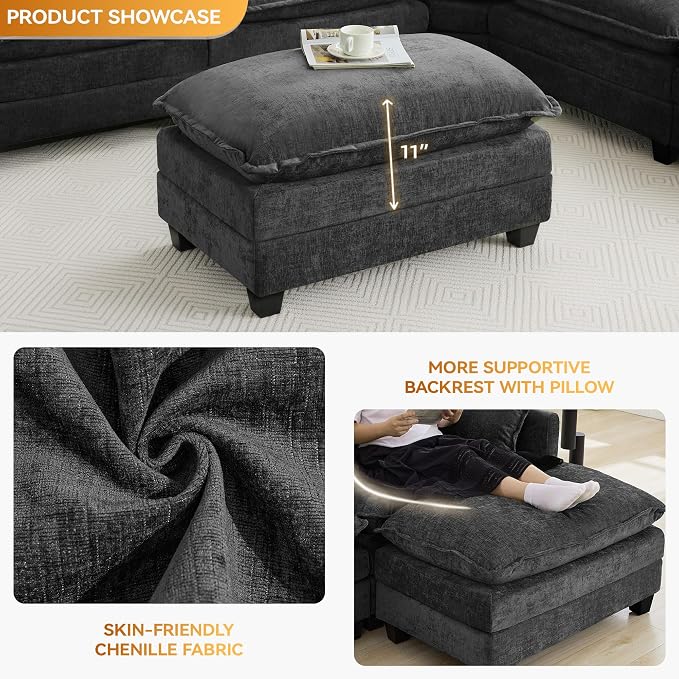 35‘’ Modern Chenille Cloud Sofa Ottoman, Rectangle Ottoman - Image 3