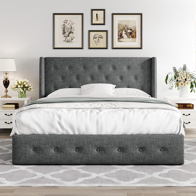 Allewie Queen Size Lift Up Storage Bed, Button Tufted Headboard - Image 7