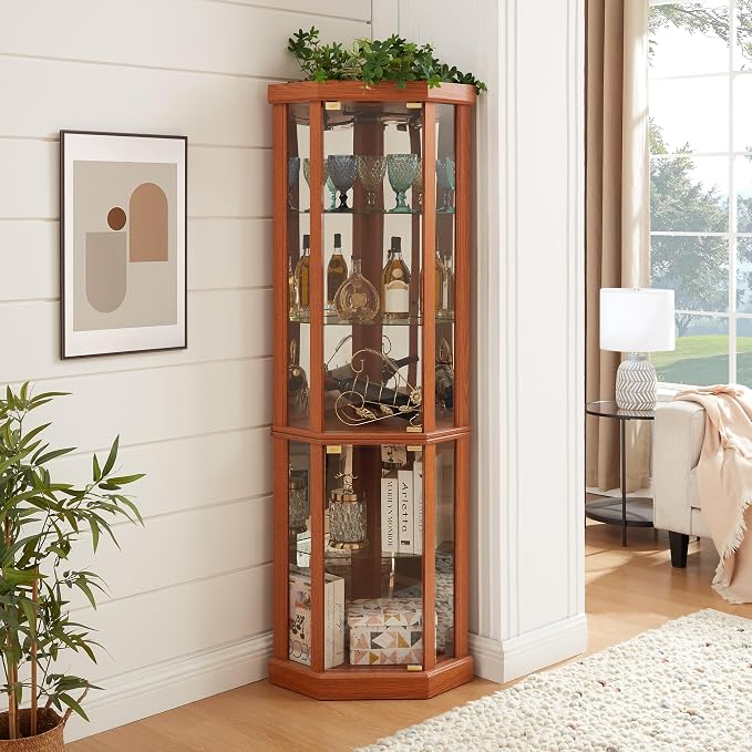Corner Curio Cabinet, 150lbs Heavy Duty Glass Display Cabinet - Image 9