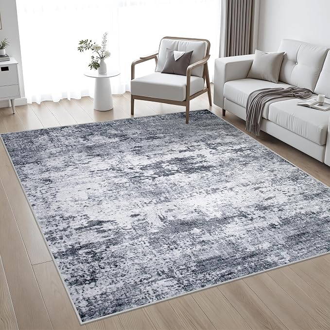 8x8 Area Rug Living Room Rug: Washable Modern Abstract Soft Thin Rug Indoor - Image 2