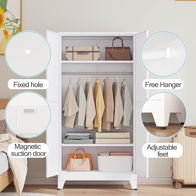 erosoei 71 "Metal Armoire Wardrobe Closet, Steel Clothing Storage Cabinet - Image 5