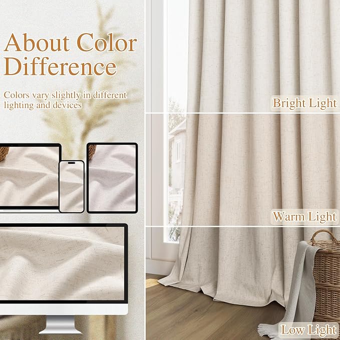 Guken 100% Blackout Linen Curtains 90 Inch Length 2 Panels Set - Image 7
