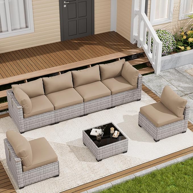 LOUVIXA 7 Piece Outdoor Patio Furniture Set, Outdoor Sectional Sofa, Wicker by LOUVIXA