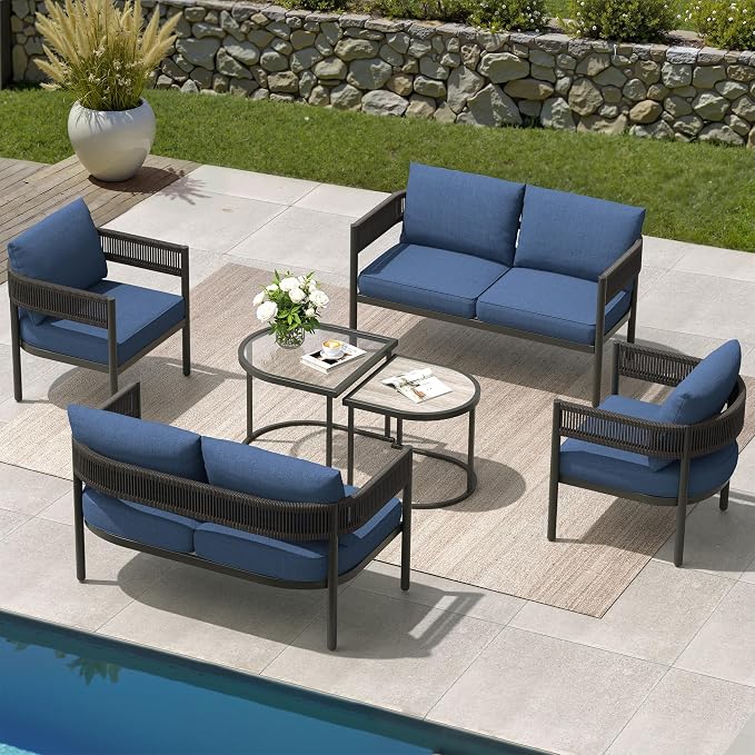 Grand patio 6-Piece Outdoor Furniture Set, 6 Seats Wicker Sofa Conversation Set - Image 9