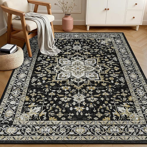 3x5 Area Rugs Living Room Rug: Washable Vintage Boho Medallion Rug No Slip - Image 2