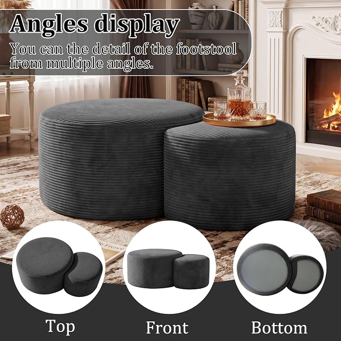 BSHOMGI Boneless Ottoman Nesting Coffee Table Set of 2, Corduroy Soft Foot Rest - Image 6