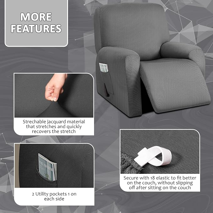 ULTICOR 4-Piece, 1 Seat Recliner Cover, Yarn Dyed Reclining Chair Covers - Image 3
