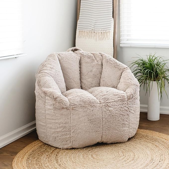 Big Joe Milano Bean Bag Chair for Kids, Ultra-Soft Taupe Plushie Polyester Blend - Image 2