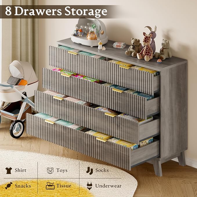BORNOON Fluted 8 Drawer Tall Dresser, 47.2" Wide Modern Boho Chest of Drawers - Image 6