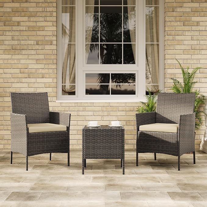 3-Piece Outdoor Furniture Set, PE Rattan Wicker Chairs - Image 8