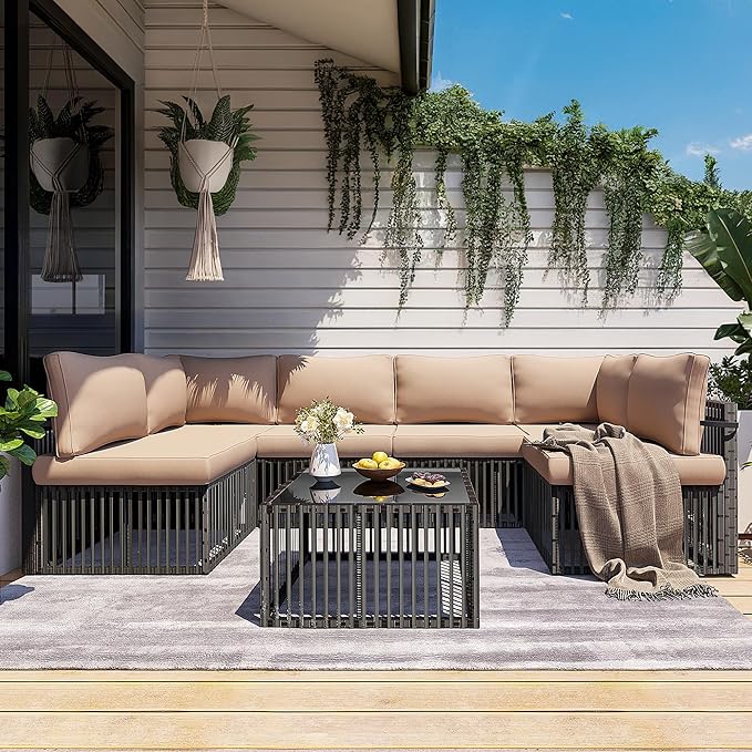 Pamapic 7-Piece Outdoor Sectional Set, Large Wicker Patio Furniture Set by Pamapic