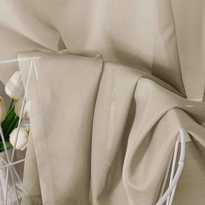 Aiyufeng Taupe Sheer Curtains 96 Inches Long 2 Panels Set, Semi Transparent - Image 6