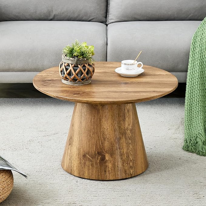 Round Coffee Table 24 in, Modern Wood Grain Living Room Table by Noeko