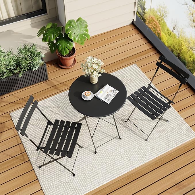 3-Piece Folding Bistro Set, Outdoor Patio Furniture Set - Image 9