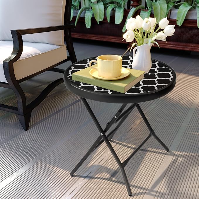 Foldable Patio Side Tables, 17.7" Small End Table Outdoor Weatherproof - Image 2