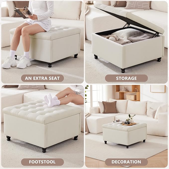 Weture 30 Inch Large Square Storage Ottoman Coffee Table, Oversized Square - Image 4