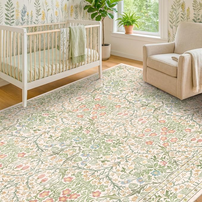 Beige Green 6x9 Washable Area Rugs - Image 3