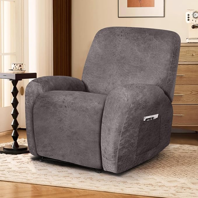 ANARACHON Leather Look Recliner Chair Covers, 4-Pieces Stretch Recliner Cover - Image 2