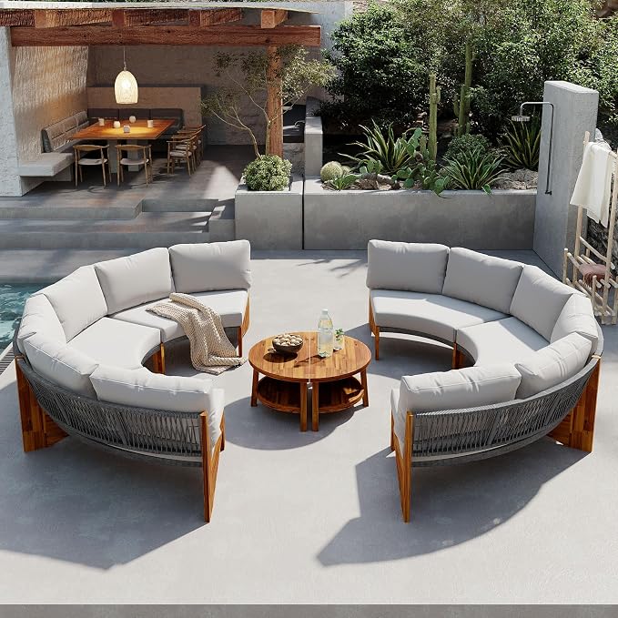 VilroCaz 3-Piece Outdoor Patio Furniture Sectional Sofa Set, 2 Semi-Circle Sofas - Image 2