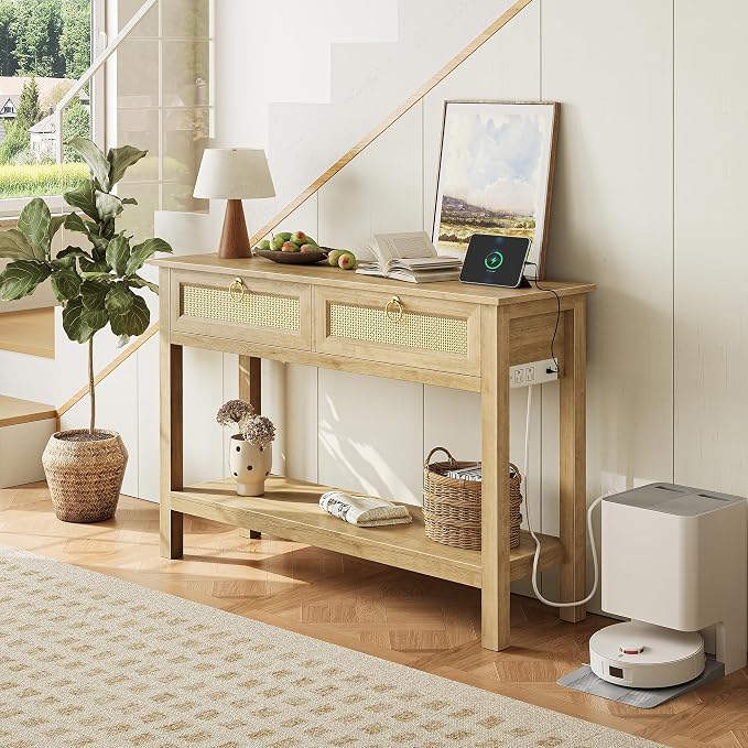 SUPERJARE Rattan Console Sofa Table - Image 8