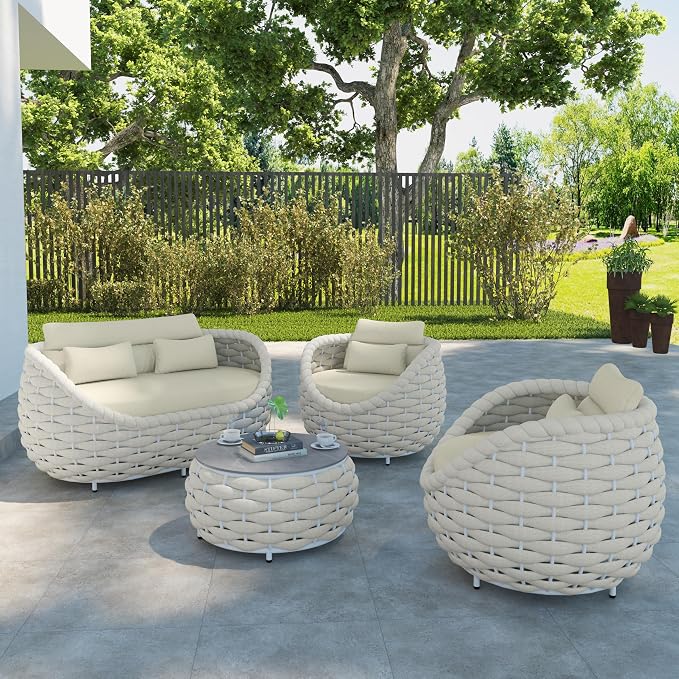 TWT 5-Piece Aluminum Patio Furniture Set, Olefin Rope Modern Outdoor - Image 3