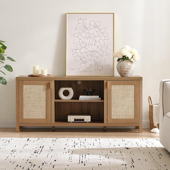 SICOTAS TV Stands for Living Room : Rattan TV Console Cabinet - Image 5