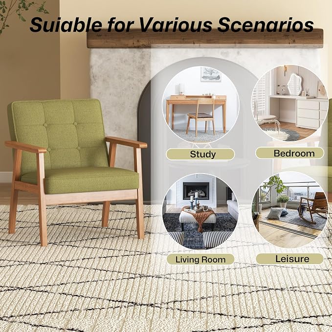 Modern Accent Chair with Arm Rest, Upholstered Linen Fabric Leisure Side Chair - Image 9