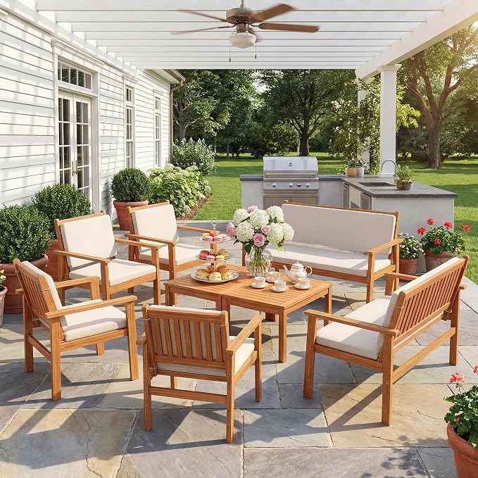 Devoko Patio Furniture Set 8 Pieces Acacia Wood Outdoor Furniture, Patio Set by DEVOKO