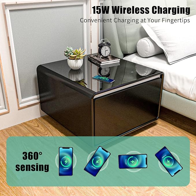 LUMISOL Smart Side Table with Built-in Fridge, Wireless Charging, Temperature - Image 9