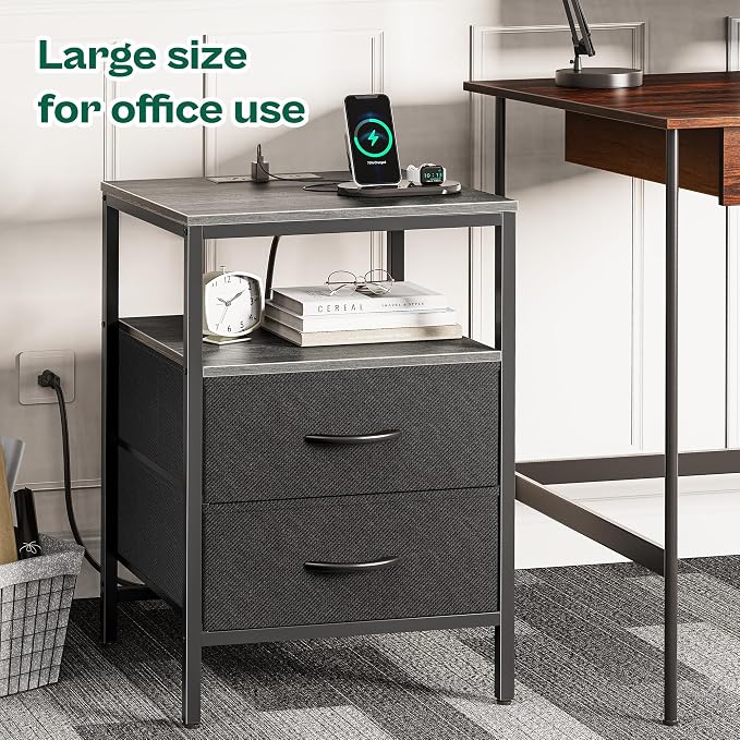 Huuger Night Stand with Charger Station, 27.7 Inch Tall Nightstand, Bed Side - Image 6