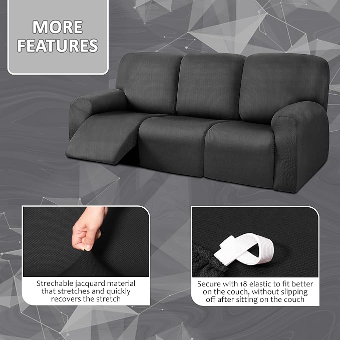 ULTICOR 8-Pieces Recliner Sofa Covers, Yarn Dyed Stretch Reclining Couch Covers - Image 3