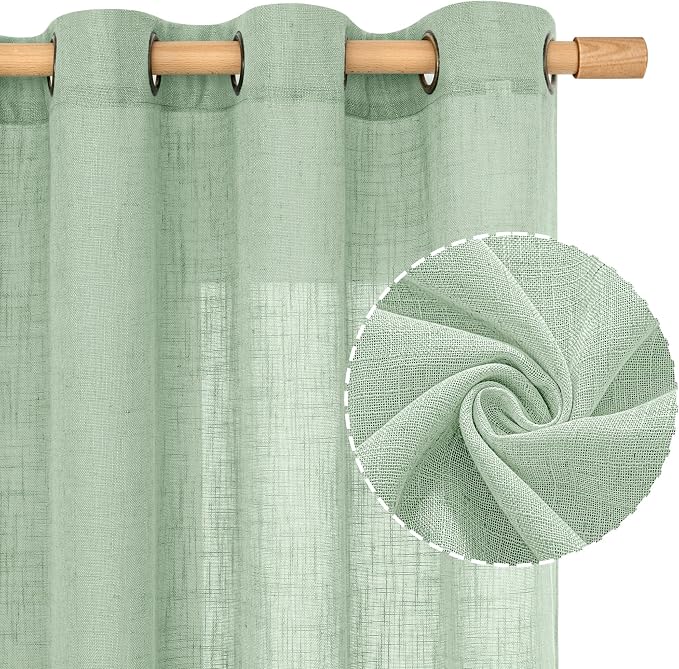 LAMIT Fresh Green Linen Curtains 72 Inch Length - Image 2