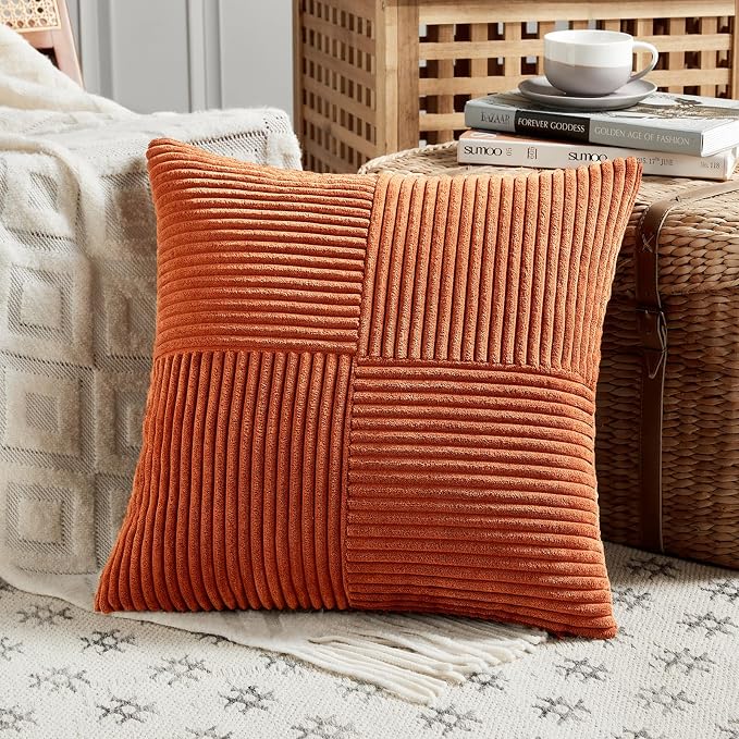 Fancy Homi Set of 2 Burnt Orange Decorative Throw Pillow Covers 22x22 Inch - Image 2