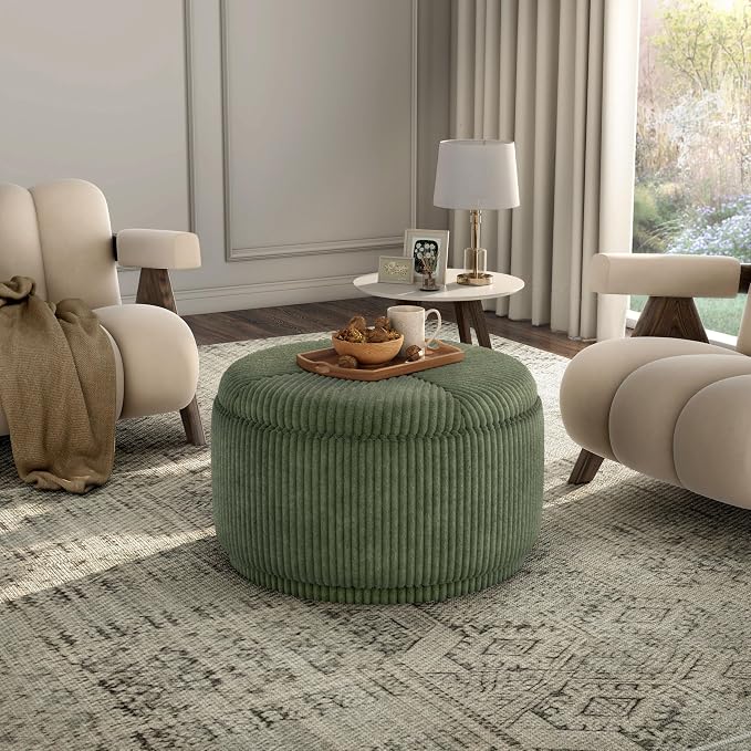 Furniture of America Lennox Modern Chenille 29-inch Round Storage Ottoman by FurnitureofAmerica