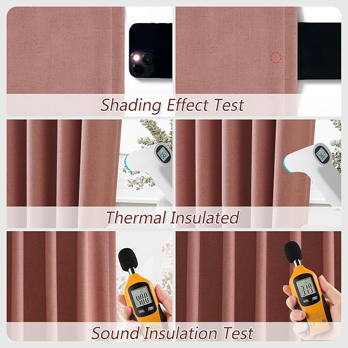 Dusty Rose 100% Blackout Linen Curtains 72 Inch Length 2 Panels Set - Image 5