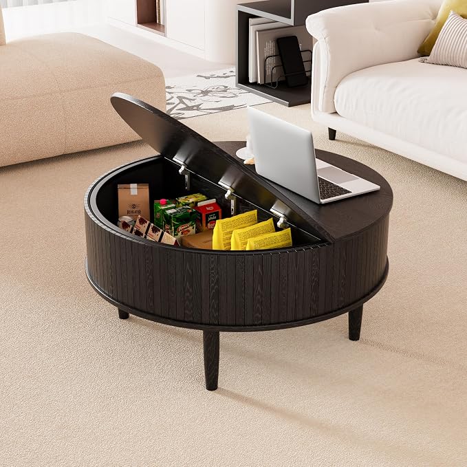 Round Fluted Lift Top Coffee Table - Image 4