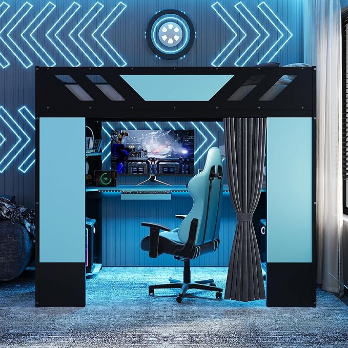 Full Size Wood Loft Bed with Built-in Workstation, Smart Storage, RGB Lighting - Image 3