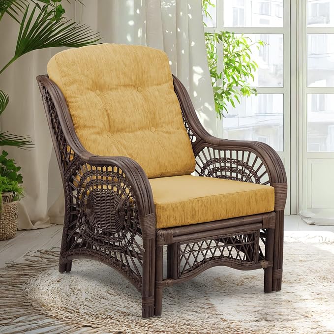 Malibu Lounge Living Accent Armchair Natural Rattan Wicker Handmade Design by Wickerix