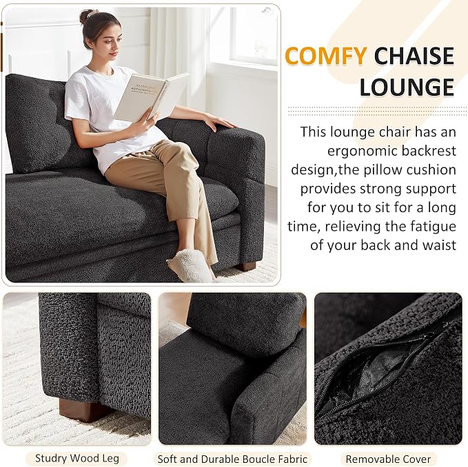 VANOMi Oversized 70.47'' Chaise Lounge Chair Indoor, Modern Upholstered Sofa Bed - Image 4