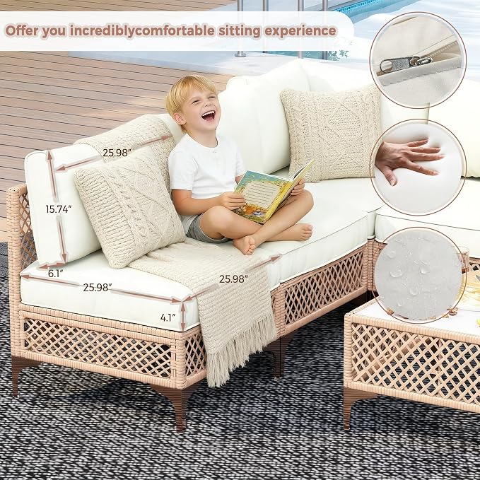 5-Piece Generous Patio Furniture Set, Wicker Outdoor Sectional Set - Image 2