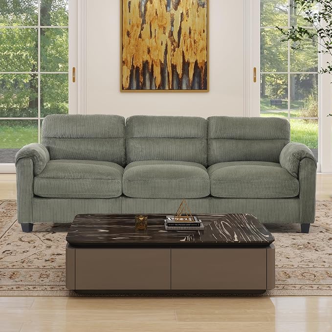 HAOMARKETS Corduroy Sofa Set, Upholstered 3-Seater Couch by HAOMARKETS