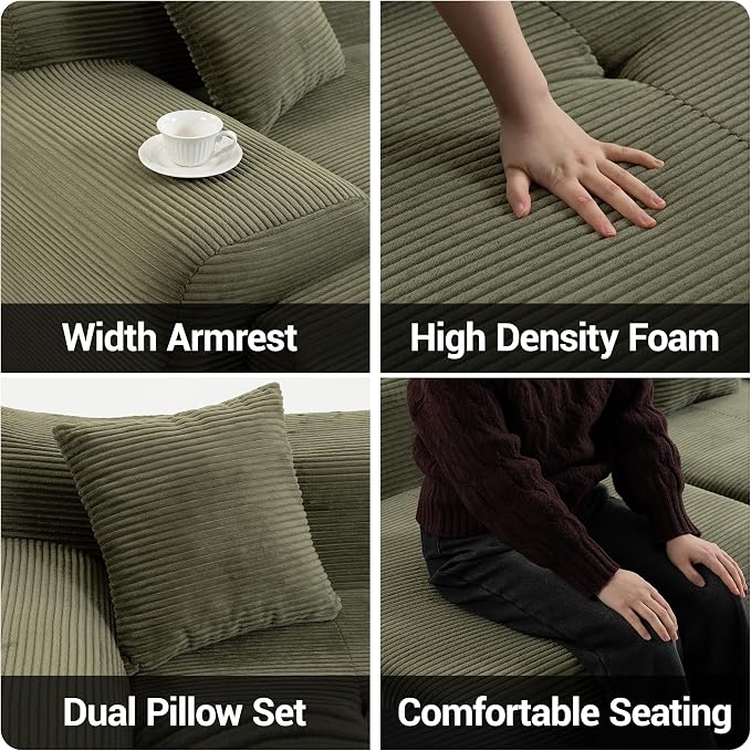 119'' Modular L-Shaped Boneless Sectional, Corduroy Deep Seat Cloud Sectional - Image 6