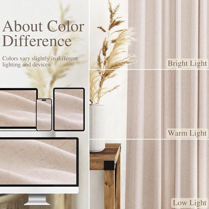Nanspring Natural White Linen Curtains 108 Inches Long - Image 3