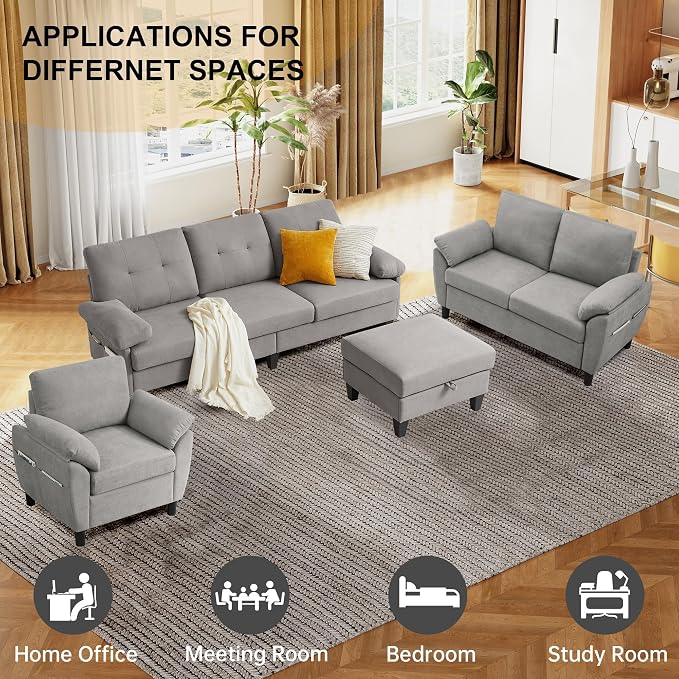 84" Convertible Sectional Sofa Set, 3 Seat L Shaped Couch - Image 6