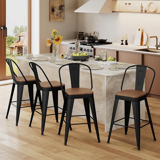 Andeworld Metal Bar Stools Set of 2, 24 inch Counter Height Barstools - Image 6