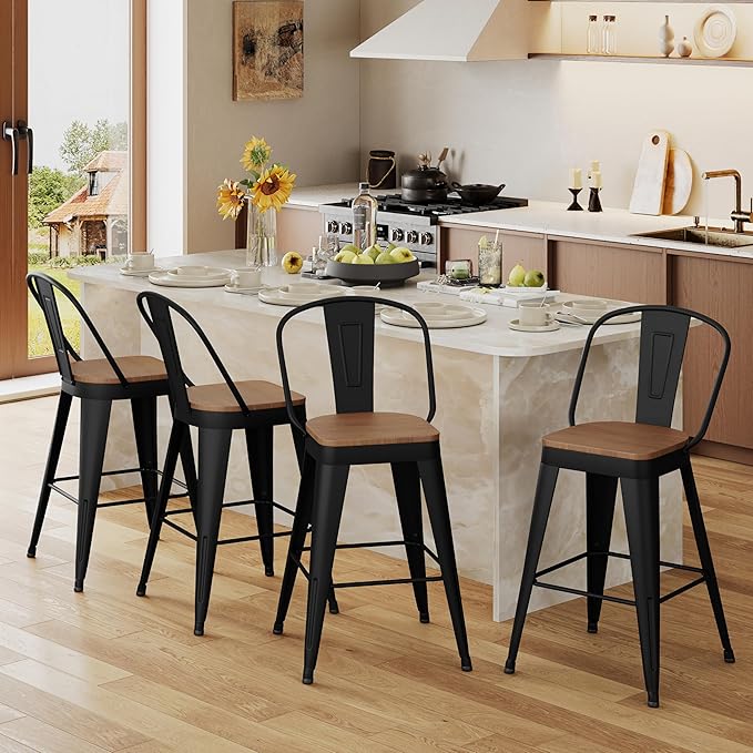 Andeworld Metal Bar Stools Set of 4, 26 inch Counter Height Barstools - Image 5