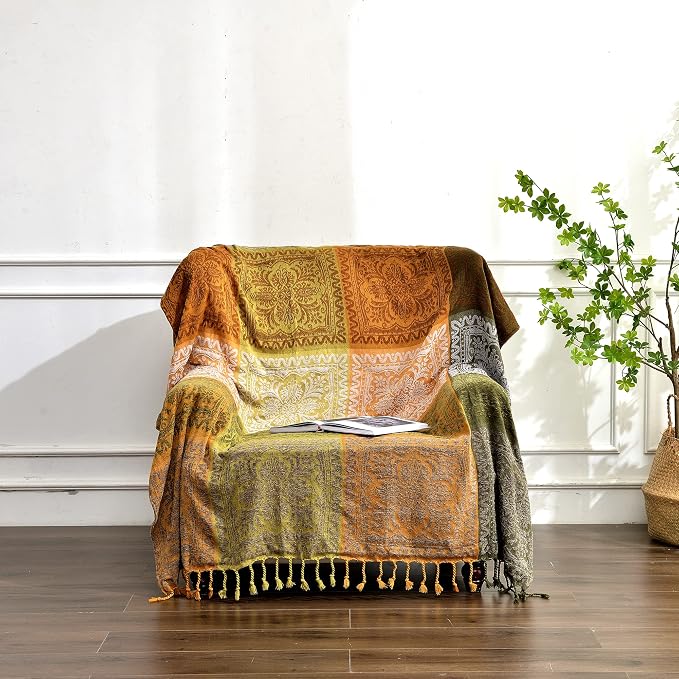 Boho Couch Cover, Bohemian Throw Blanket Tassels Hippie Decor Covers Sofa Chair - Image 9